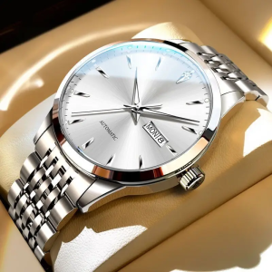Luxury Automatic Mechanical Men's Watch – Stainless Steel Waterproof Dress Wristwatch with Day & Date Display